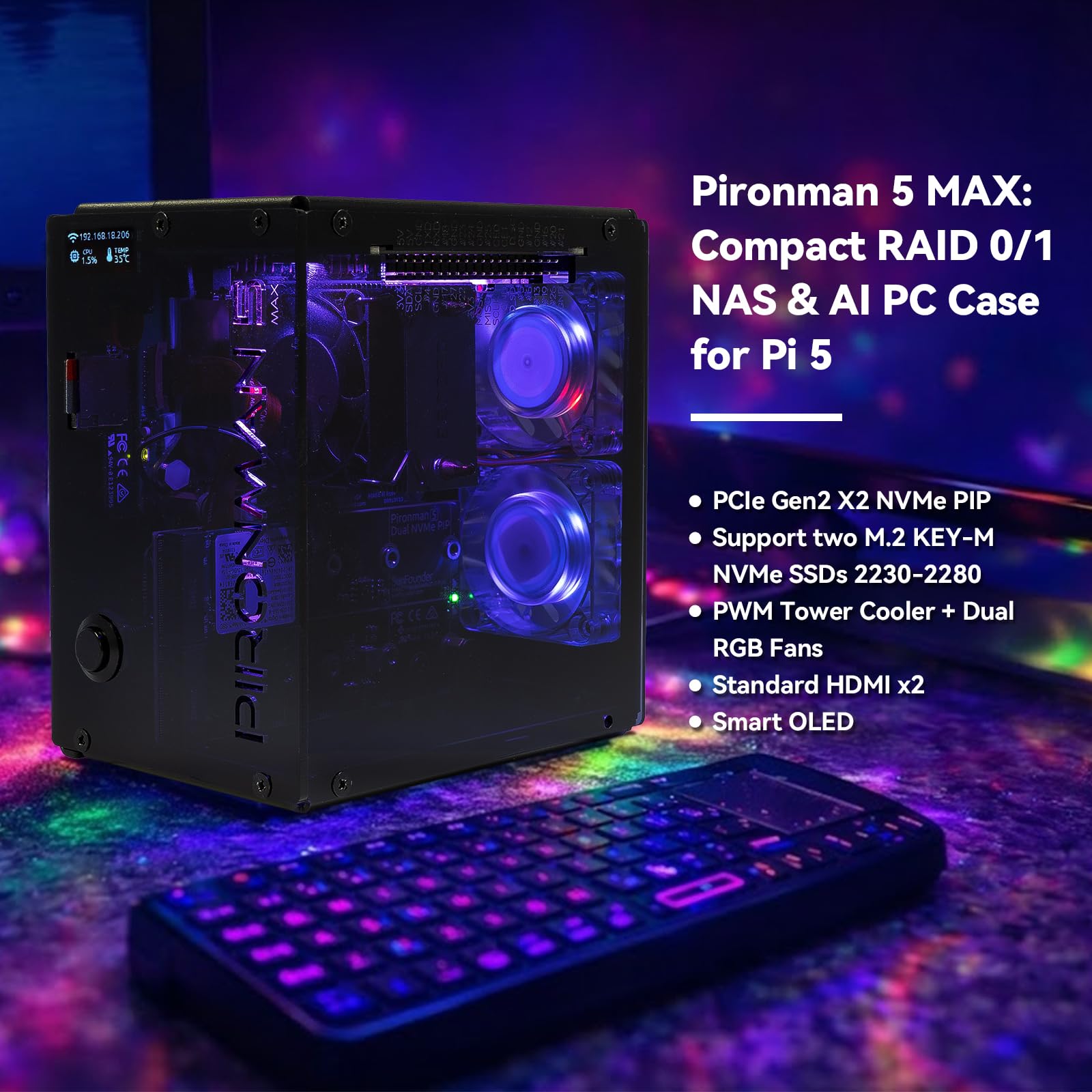 Pironman 5-MAX Dual NVMe M.2 S - Raspberry Pi Ai Kit Hailo-8L avaliação e preço