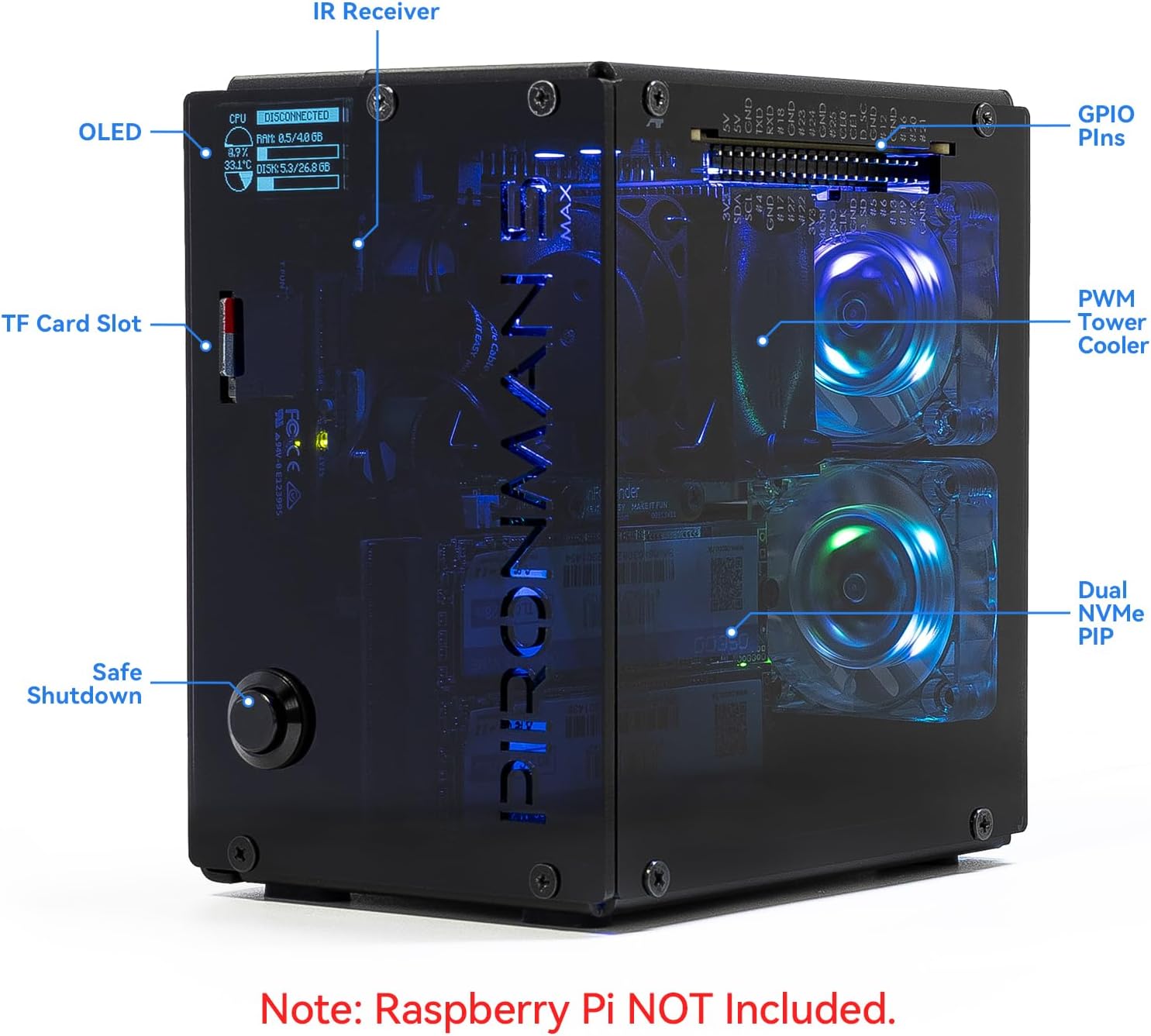 Pironman 5-MAX Dual NVMe M.2 S - Raspberry Pi Ai Kit Hailo-8L avaliação e preço
